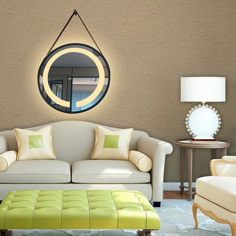 Espelho Led Quente Adnet 60cm Marrom Alça Marrom