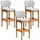 Ver imagem 1 de Kit 3 Banquetas Alta Bar Cozinha Sala Jantar Fixa Betta L02 Imbuia Linho Cinza - Lyam Decor