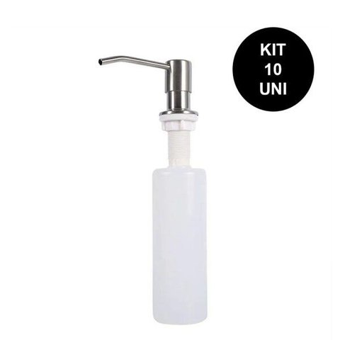 Dispenser Dosador Sabão Embutir Pia Detergente Sabonete Liquido Escovado Banheiro Cozinha Kit 10