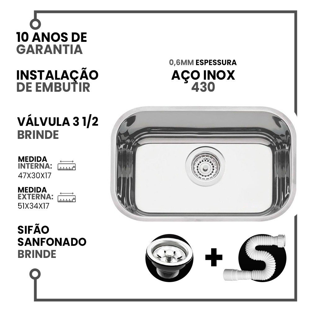 Cuba Aço Inox As Robust Plus N°1 47x30 com Válvula - 2