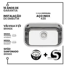 Cuba Aço Inox As Robust Plus N°1 47x30x17 com Válvula - 2