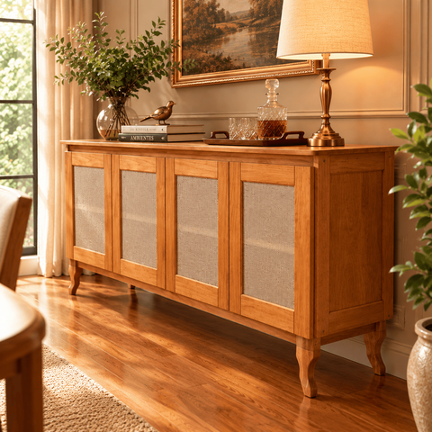 Buffet Aparador Premium Tela 4P Madeira Deltan - Castanho