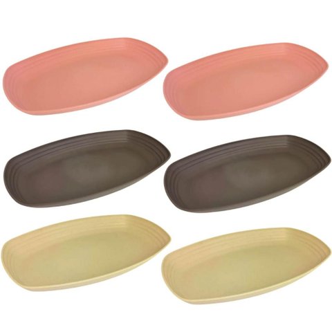 6 Petisqueiras Bambu Plástico Lines Lyor Sortidas 29x18cm Retangular Travessas Frios