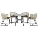Ver imagem 1 de Mesa com 4 Cadeiras de Jantar Roma 100cm e Noronha em Aluminío Preto Corda Nautica Estofado 9 Trama