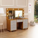 Ver imagem 1 de Penteadeira Camarim 9 Gavetas Classica Mila New C/led - Espelho - Gaveta Maquiagem - Freijo/off