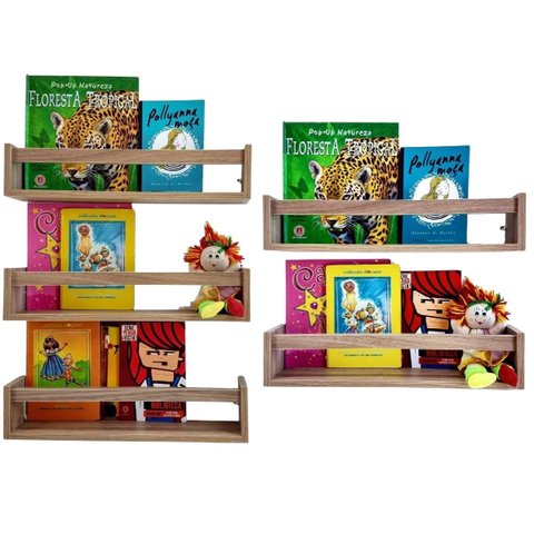 Jogo Kit de Prateleiras Infantis Porta Livros Nicho para Quarto Infantil 5UN55CM