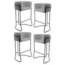 Ver imagem 1 de Kit 4 Banquetas Decorativas Base Aço Preto Betina C-416 Linho Cinza Escuro - Domi