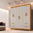 Ver imagem 1 de Guarda-Roupa Casal 6 Portas 4 Gavetas 100% MDF Flórida Yescasa Branco/Cinamomo/Off White