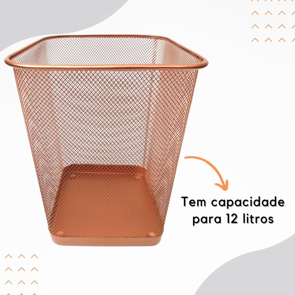 Lixeira Aramada Retangular Escritório Rose Gold 12l - 3