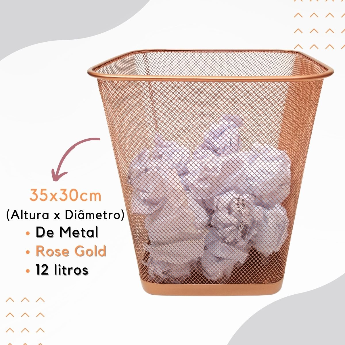 Lixeira Aramada Retangular Escritório Rose Gold 12l - 4