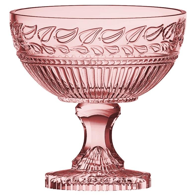 Centro de mesa Republic em cristal com pe D21,5xA21,5cm cor rosa