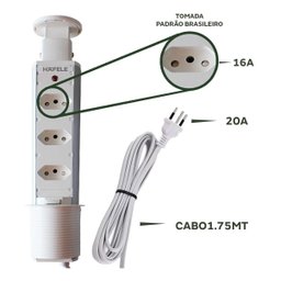 Torre de Tomada Hafele Retrátil de Embutir Multiplug Branca - 2