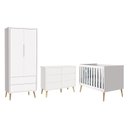 Ver imagem 1 de Dormitório Completo Infantil Theo 2 Portas, Cômoda 6 Gavetas e Berço Branco Fosco com Pés Madeira Na