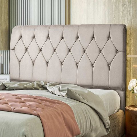 Cabeceira Estofada Box Queen Málaga 1,60cm Vamfer Estofados Veludo Marinho
