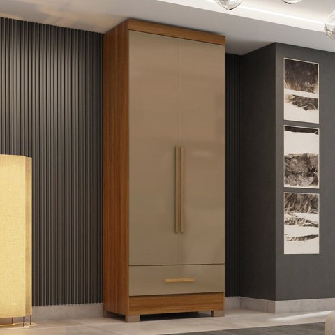 Guarda Roupa 100% MDF 2 Portas 1 Gaveta Smart Plus Espresso Móveis Bege/Cinamomo Cappuccino