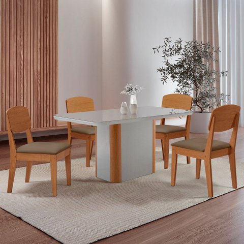 Mesa de Jantar Isadora 120cm Tampo Mdf Vidro com 4 Cadeiras Copper