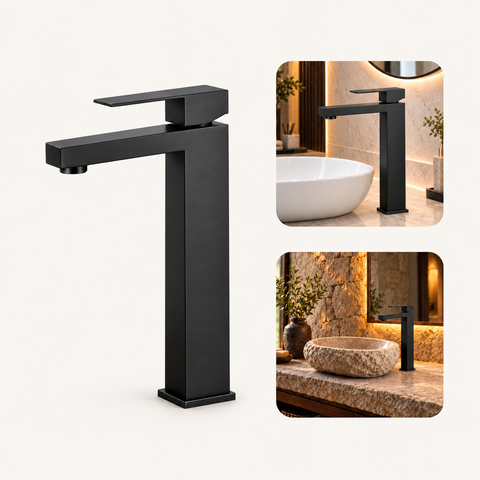 Torneira Viena Alta Preto Fosco Aço Inox 304 Monocomando