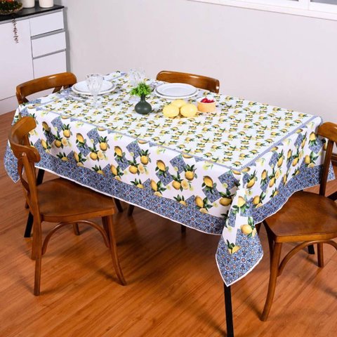 Toalha de Mesa Tropical Microfibra Estampada 1,50m X 1,50m para 4 Lugares Limão