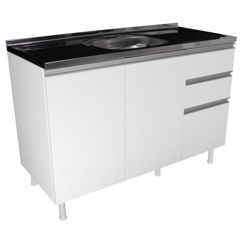 Balcão Pia 120cm 100% Mdf 3 Portas 2 Gavetas para Cozinha