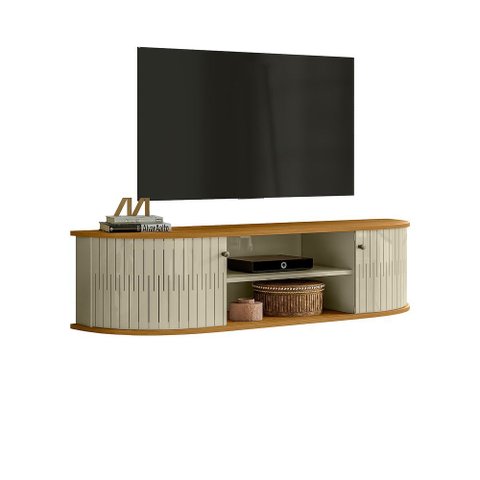 Rack Tv 60 Pol 136cm Bancada Suspenso Ripado Norezi Cumaru/opala M20 - D’Rossi