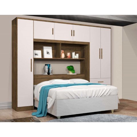 Roupeiro Modulado Com Cabeceira Báu CAN 2.34m Casal Com Amplo Espaço Interno e Nichos Externos Para 