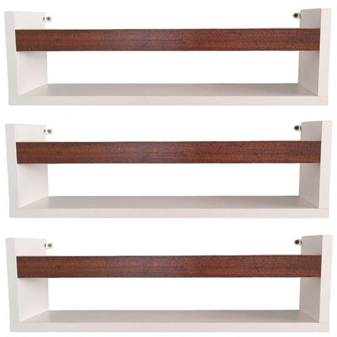 Kit 3 Prateleira para Livros 40cm Branco Trava Imbuia