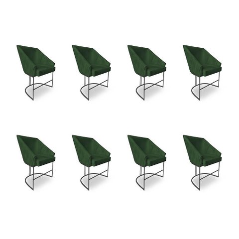 Kit 8 Poltronas Luxo Alana Suede Verde Base Ferro Preto - Pallazio