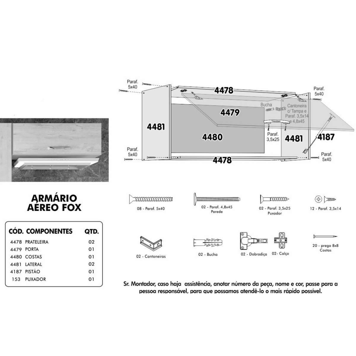 Armário de Cozinha Aéreo Suspenso Fox Multiuso - 7