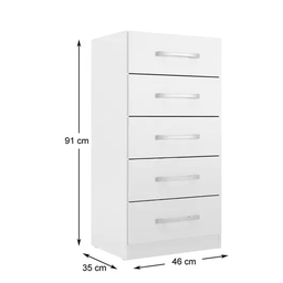 Cômoda Savana 5 Gavetas Moveís Rodial Branco - 3