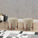 Ver imagem 2 de Kit 2 Puff Decorativos Redondo Raika Luxo Linho Bege Escuro
