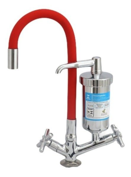 Torneira Com Filtro Tubo Flexível Vermelha Mesa Cozinha Luxo - 1
