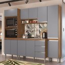 Ver imagem 1 de Armário de Cozinha Thalia 10 Portas 3 Gavetas Freijó/cinza/branco - Pnr Móveis