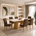 Ver imagem 1 de Conjunto de Mesa de Jantar 6 Lugares Isla e Carol 160x80cm MDF Cinamomo Off White Marrom