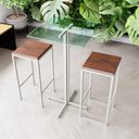 Ver imagem 1 de Conjunto Mesa Alta Bar Bistrô Quadrada Vidro 2 Bancos Imbuia Industrial White Don Castro Decor Indus