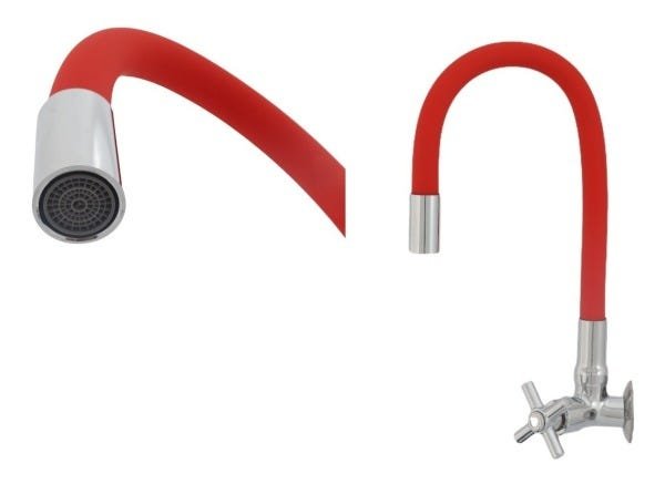 Torneira Flexível De Parede Tubo Vermelha Para Cozinha - 3
