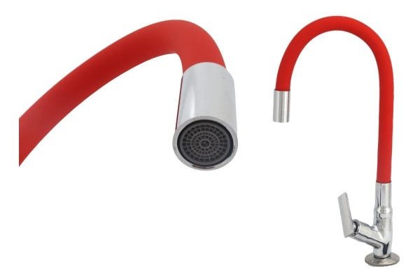 Torneira Flexível Tubo Vermelha De Mesa Para Cozinha - 3