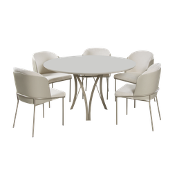 Mesa de Jantar Redonda 1,20m Vidro Off White com 5 Cadeiras Aurora - 1