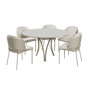 Mesa de Jantar Redonda 1,20m Vidro Off White com 5 Cadeiras Aurora
