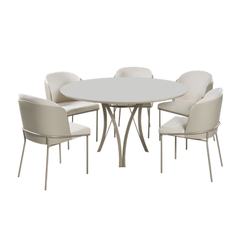 Mesa de Jantar Redonda 1,20m Vidro Off White com 5 Cadeiras Aurora