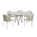 Ver imagem 1 de Mesa de Jantar Redonda 1,20m Vidro Off White com 5 Cadeiras Aurora