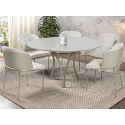 Mesa de Jantar Redonda 1,20m Vidro Off White com 5 Cadeiras Aurora - 2