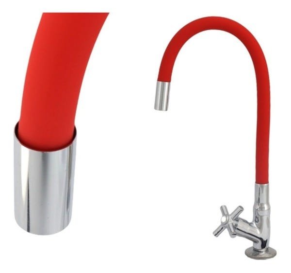 Torneira Flexível Tubo Vermelha De Mesa Para Cozinha - 4