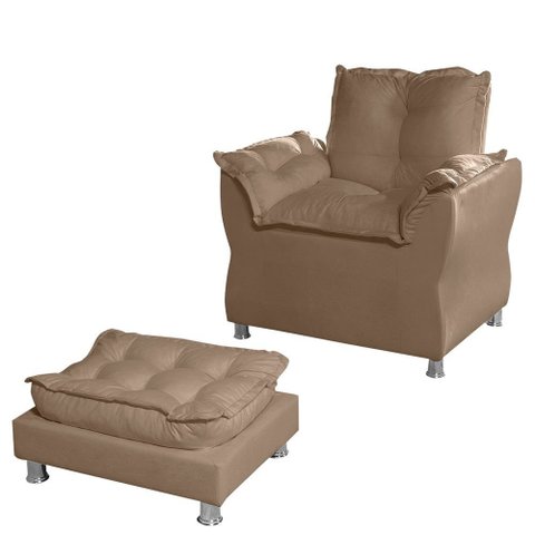 Poltrona de Decoração e Escritoria e Sala de Estar Opala Turna Cappucino + Puff Descanso de Pes