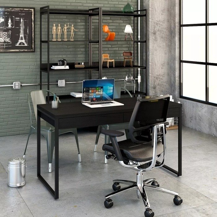 Mesa Escritório Office Estilo Industrial 1,35m C/ 2 Gavetas