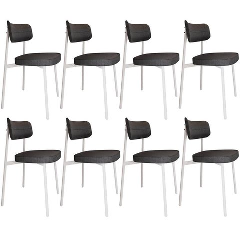 Kit 08 Cadeiras Estofada para Sala de Jantar Astrid Branco C01 Linho Preto - Lyam Decor