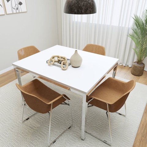Conjunto Sala de Jantar 4 Lugares Retangular Tampo MDF 120x85cm Mesa Smart com Cadeiras Lodelô Branco/Cromado/Serragem