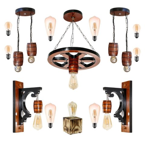 Kit Luminária Pergolado Área de Festa Cabana Chalé Madeira Maciça Colonial - Mogno + Lâmpadas