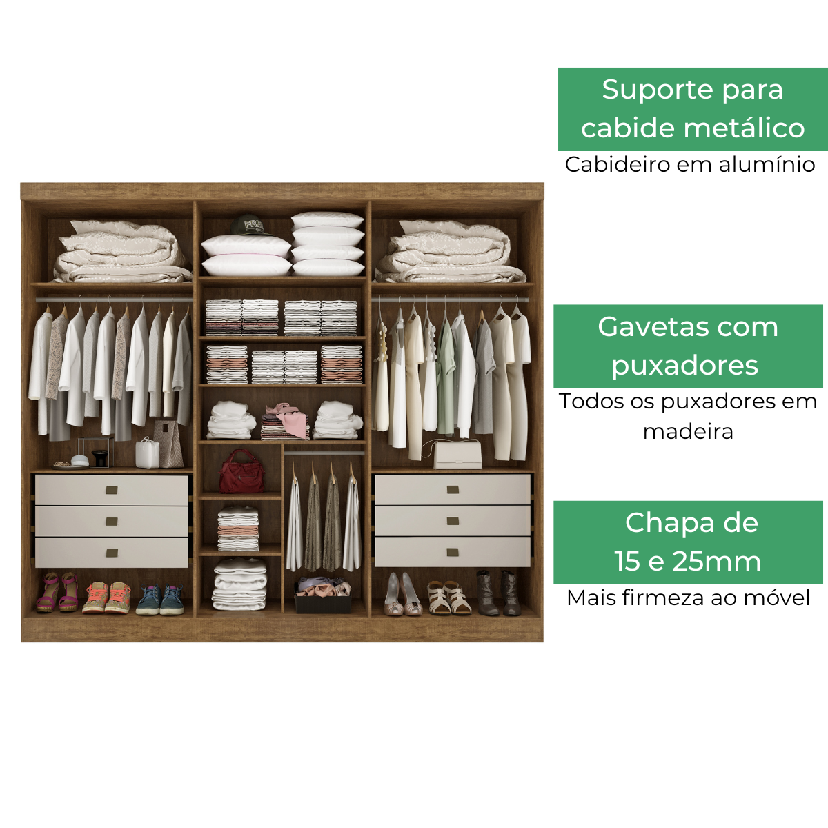 Guarda Roupa Casal 6 Portas 6 Gavetas Da Vinci D'Doro Ipe Off-White - 3