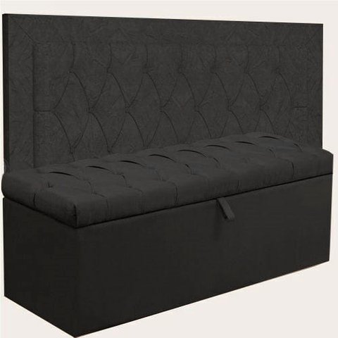 Kit Cabeceira Lunna + Calçadeira Itália Solteiro 90 CM Suede Preto - D A Decor