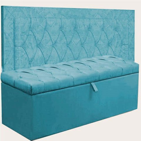 Kit Cabeceira Lunna + Calçadeira Itália Solteiro 90 CM Suede Azul Turquesa- D A Decor